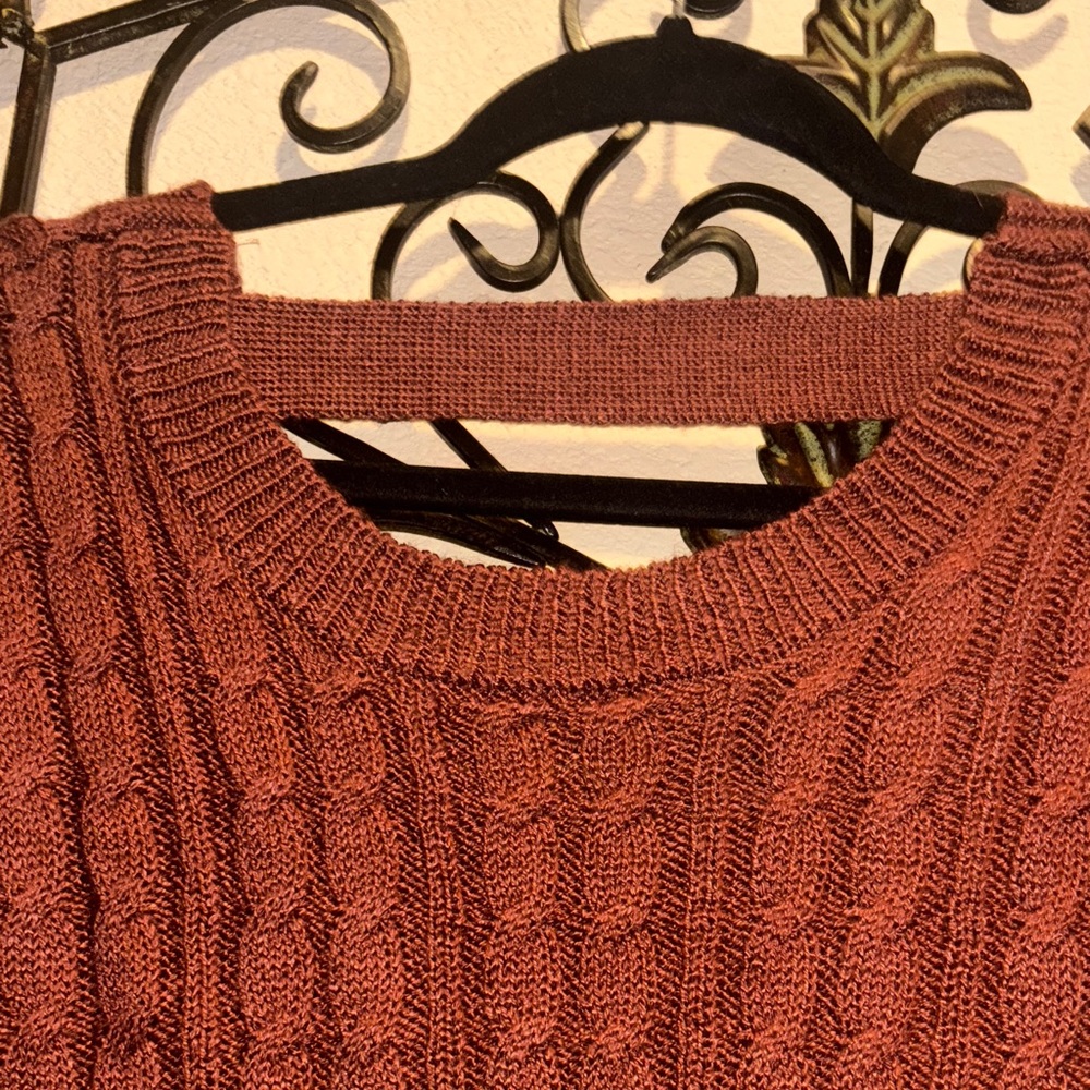 Women's Cable Knit Sweater in Rich Brown W/ Lace Up Back - Picture 2 of 4